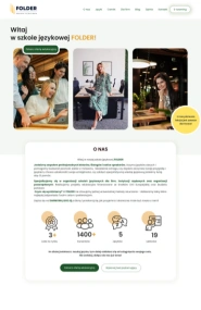 Language school website with cheerful students.